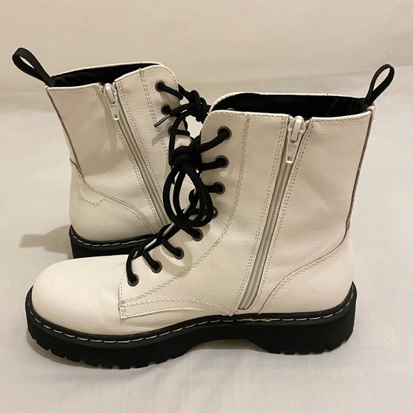 Sincerely Jules Harley White Leather Lace Up Zipper Combat Boots Size 7.5M - Picture 5 of 12